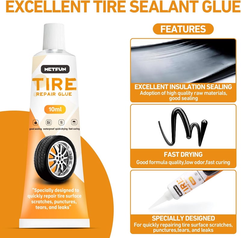 MetFun 40 PCS Tire Repair Rubber Nails Kit with 2 Tubes of Black Tire Sealant Glue, 2026 New Screw in Tire Plugs Kit, Fast Self-Service Tire Repair Screws Kit for Car Motorcycle Truck Tractor Puncture Repair - Image 3